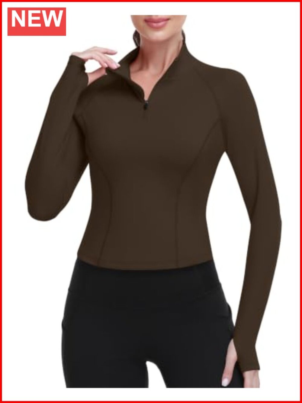 Runhit Women's Cropped 1/4 Zip Pullover Thumb Holes Slim Fit Yoga Running Top
